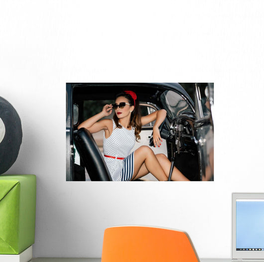 Beautiful Vintage Car Pin-up Wall Decal