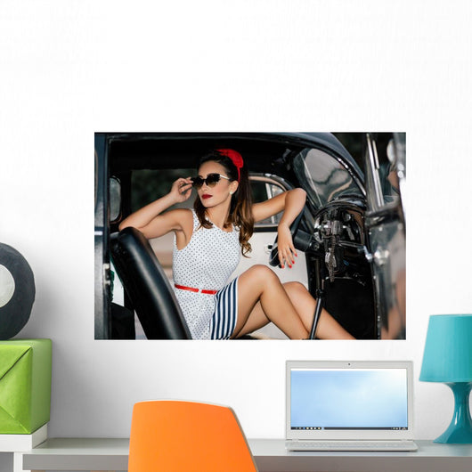 Beautiful Vintage Car Pin-up Wall Decal