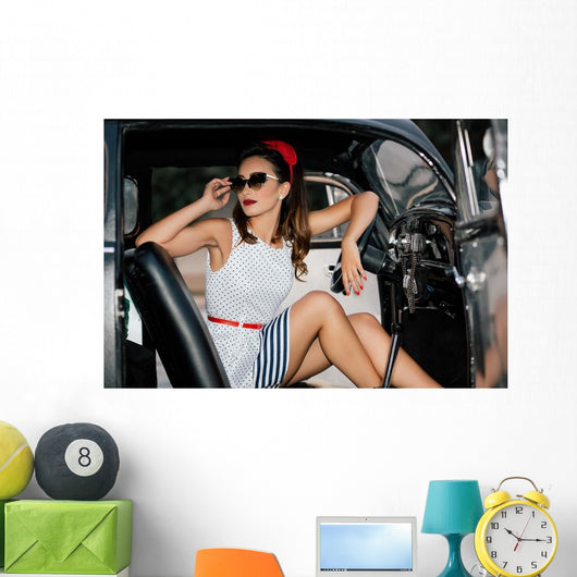 Beautiful Vintage Car Pin-up Wall Decal