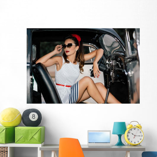 Beautiful Vintage Car Pin-up Wall Decal