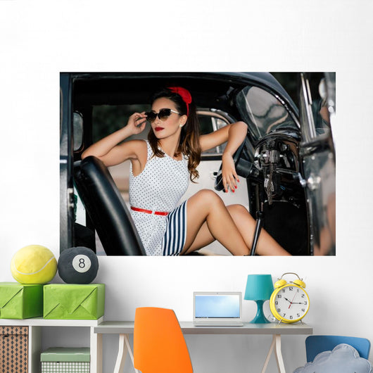 Beautiful Vintage Car Pin-up Wall Decal