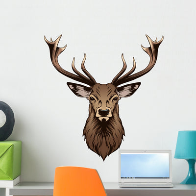 Deer Head Wall Decal shown on a wall