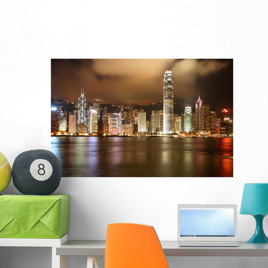 Hong Kong Skyline Lights at Night Wall Decal