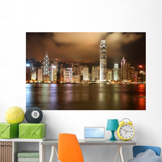 Hong Kong Skyline Lights at Night Wall Decal