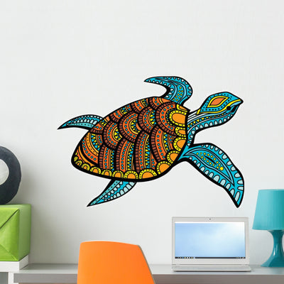 Stylized Turtle Wall Decal shown on a wall
