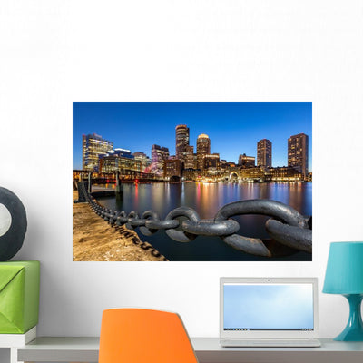 Boston Skyline Dusk as Wall Decal shown on a wall