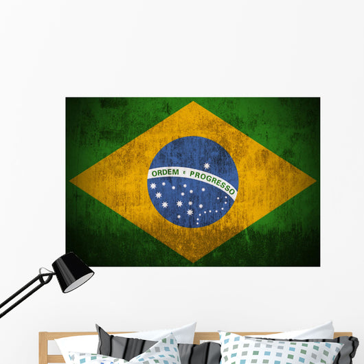 Weathered Flag Brazil Fabric Wall Decal