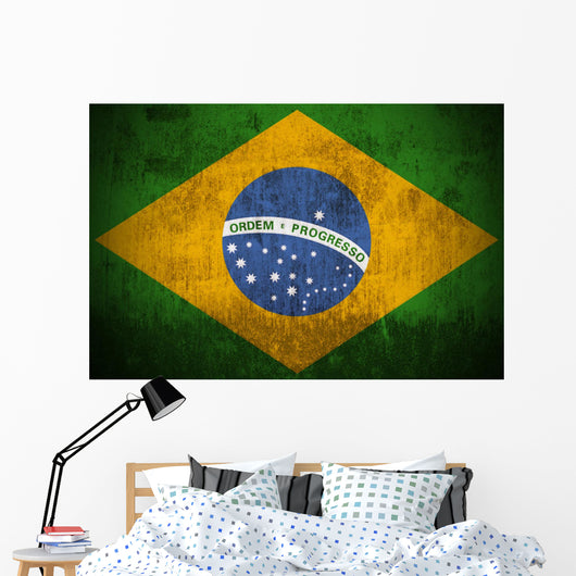 Weathered Flag Brazil Fabric Wall Decal