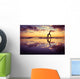 Silhouetted Woman Practicing Yoga at Sunset Wall Decal