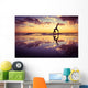 Silhouetted Woman Practicing Yoga at Sunset Wall Decal