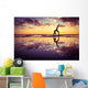 Silhouetted Woman Practicing Yoga at Sunset Wall Decal