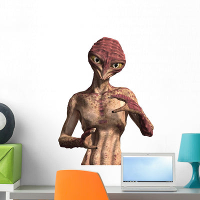 Insectoid Alien Wall Decal shown on a wall