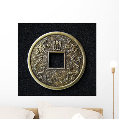 Chinese Feng Shui Coin Wall Decal shown on a wall