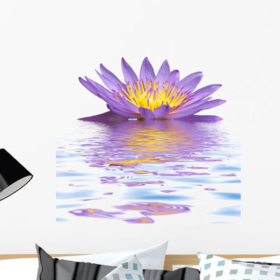 Purple Reflected Lotus Flower Wall Decal shown on a wall