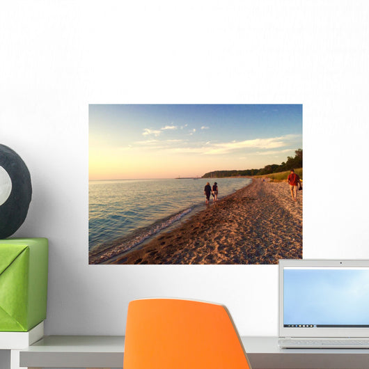 Family Walk along Shore Wall Decal
