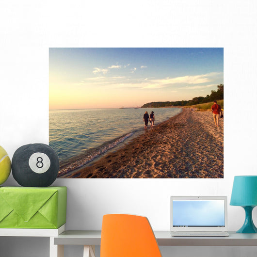 Family Walk along Shore Wall Decal
