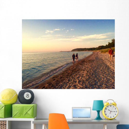 Family Walk along Shore Wall Decal