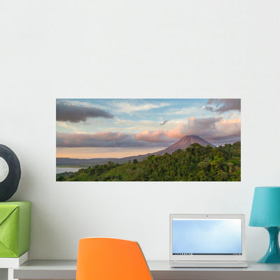Sunrise Costa Rica Volcano Wall Decal Panoramic Wall Decal shown on a wall