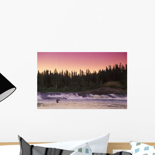 Man Fly-Fishing In River Wall Mural