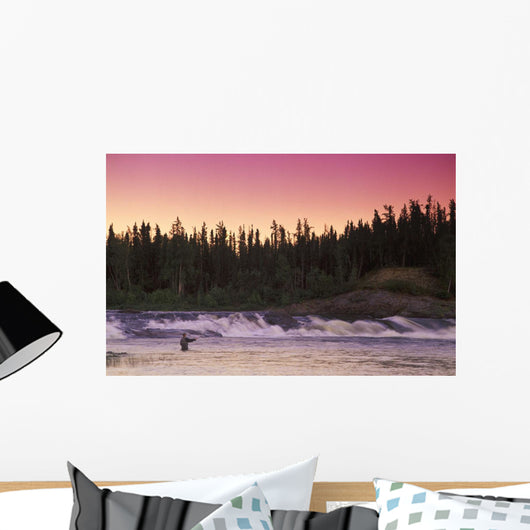 Man Fly-Fishing In River Wall Mural
