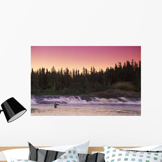 Man Fly-Fishing In River Wall Mural