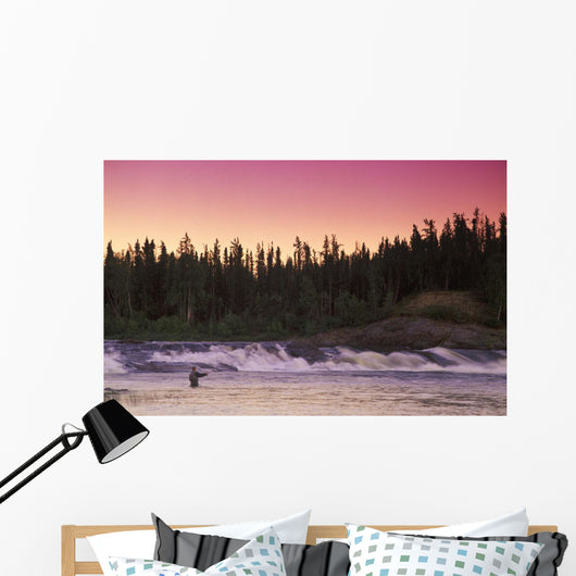 Man Fly-Fishing In River Wall Mural