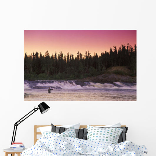Man Fly-Fishing In River Wall Mural