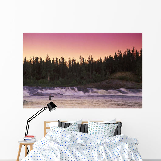 Man Fly-Fishing In River Wall Mural