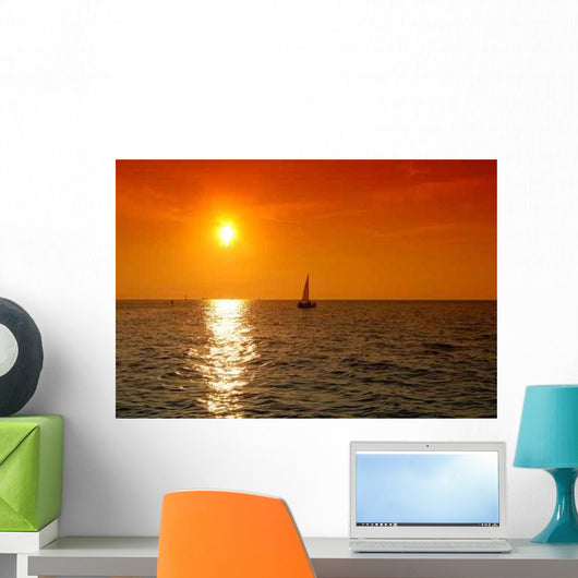 Yacht Sailing into Sunset Wall Decal