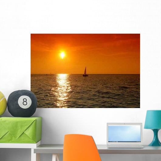 Yacht Sailing into Sunset Wall Decal