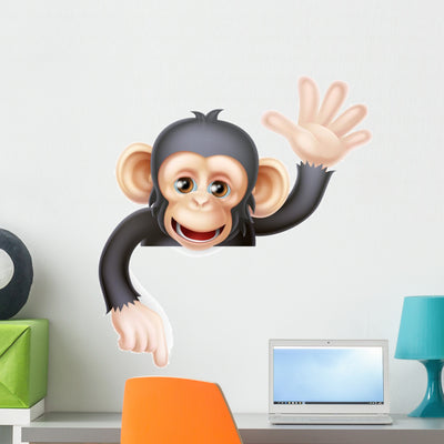 Waving Monkey Sign Wall Decal shown on a wall