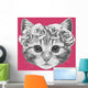 Cat with Floral Head Wall Decal