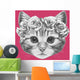 Cat with Floral Head Wall Decal