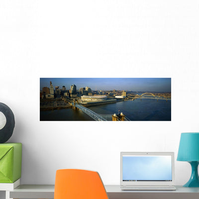 Ohio River Cincinnati Wall Decal Panoramic Wall Decal shown on a wall