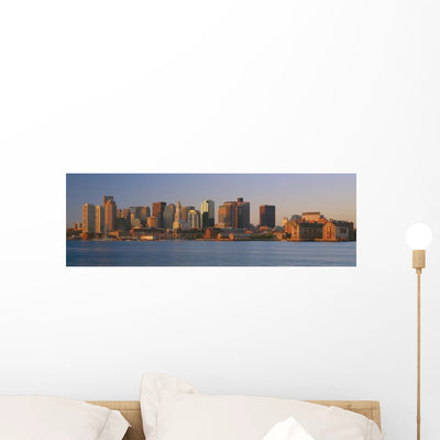 Boston Massachussets Skyline Sunrise Wall Decal shown on a wall
