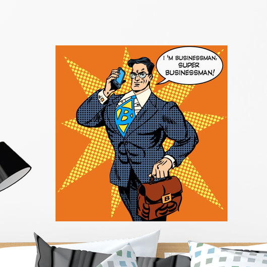 Super Businessman Answering Phone Wall Decal
