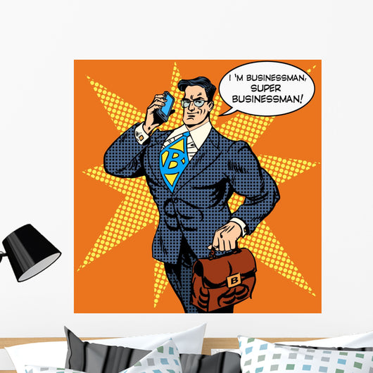 Super Businessman Answering Phone Wall Decal