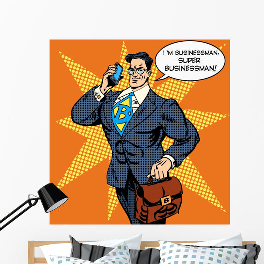 Super Businessman Answering Phone Wall Decal