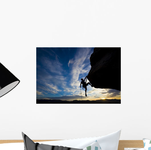 Rock Climber Dangling from Wall Decal
