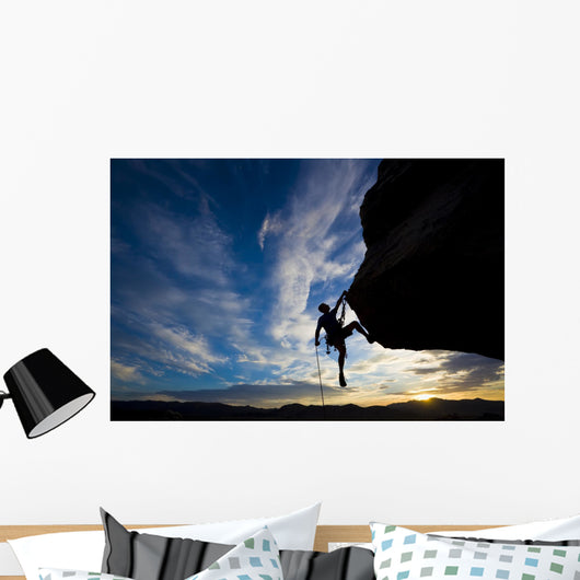 Rock Climber Dangling from Wall Decal