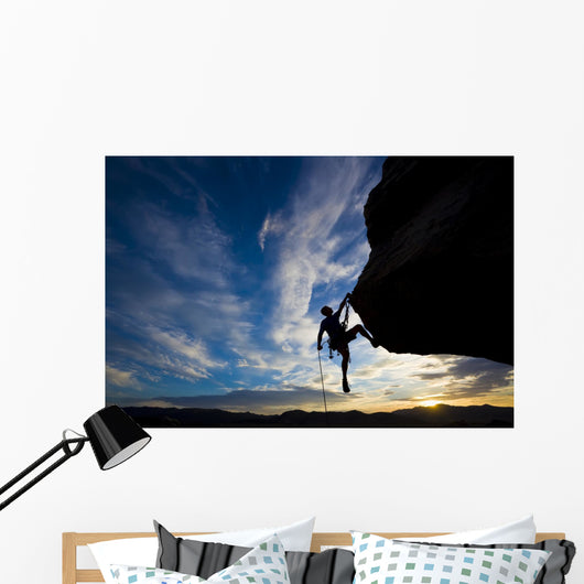 Rock Climber Dangling from Wall Decal
