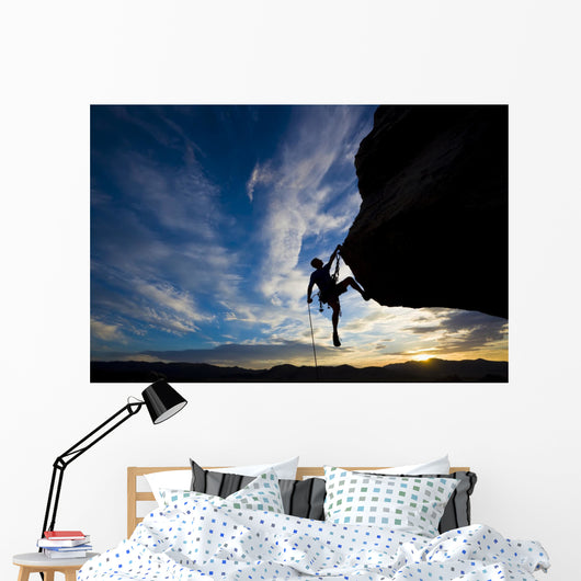 Rock Climber Dangling from Wall Decal
