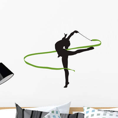 Rhythmic Gymnastic Ribbon Dancing Silhouette Wall Decal shown on a wall