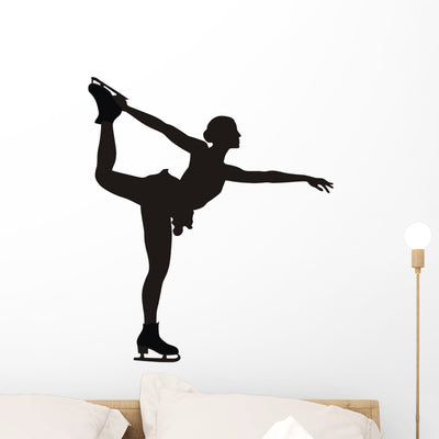 Figure Skater Cross-Grab Biellmann Silhouette Wall Decal shown on a wall
