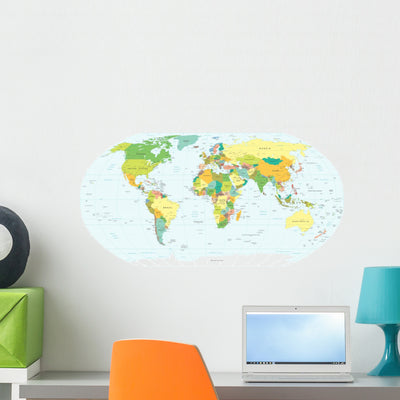Highly Detailed World Map Wall Decal shown on a wall