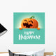 Happy Halloween Pumpkin - Teal Background Wall Decal