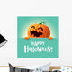 Happy Halloween Pumpkin - Teal Background Wall Decal