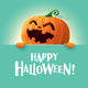 Happy Halloween Pumpkin - Teal Background Wall Decal