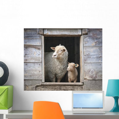 Sheep Barn Window Wall Decal shown on a wall