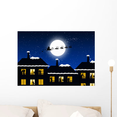 Santa Claus Christmas Night Wall Decal shown on a wall